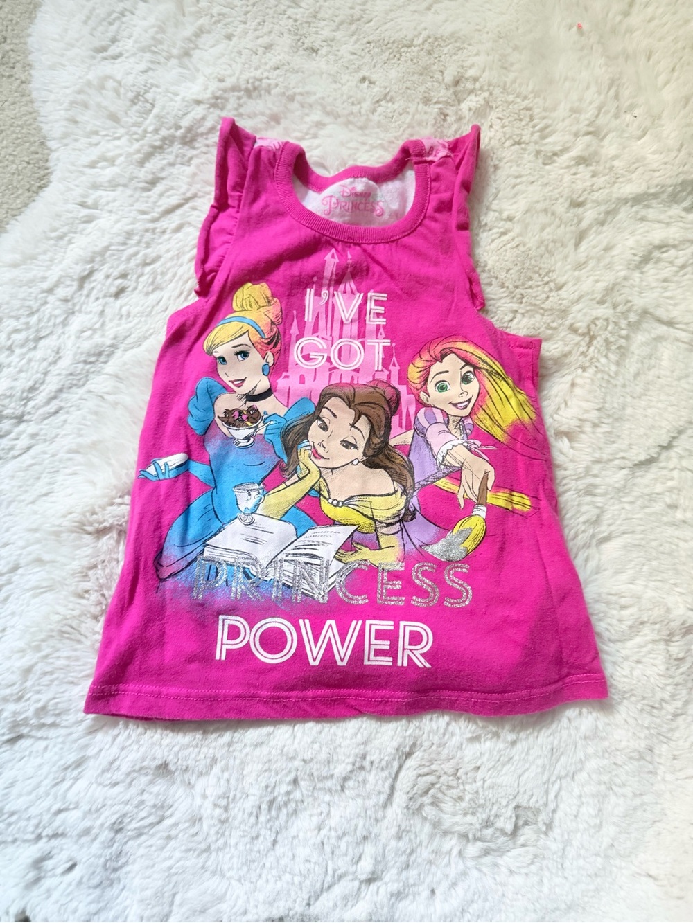 Disney Girls Pink Princess Tank Top with Castle & Characters